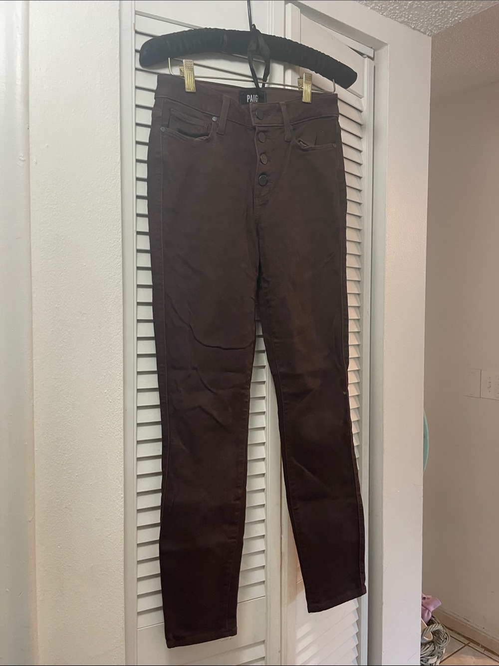 PAIGE  Dark Brown Skinny Jeans with Button-Fly